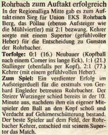 1. Runde: EKS Rohrbach/Berg - TSV Pöllau (Neues Volksblatt)